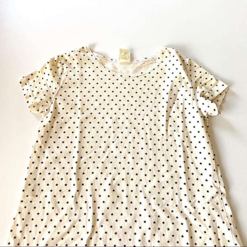Vintage Hot Cotton T-shirt Dress Ivory Navy Star M - Picture 4 of 6